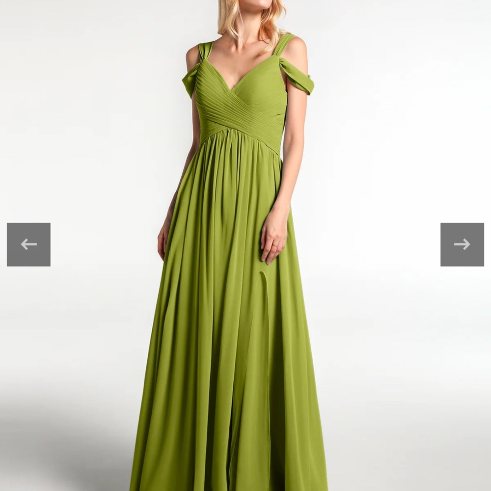 Chartreuse Cold Shoulder Empire Waist Formal Dress w/ Slit